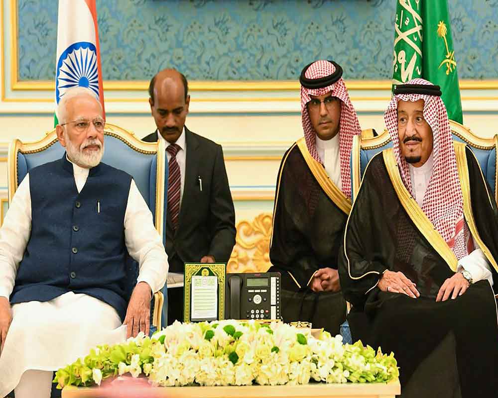 Prime Minister Narendra Modi during a meeting with H.M. King Salman bin Abdulaziz Al Saud in Riyadh, Saudi Arabia - PTI