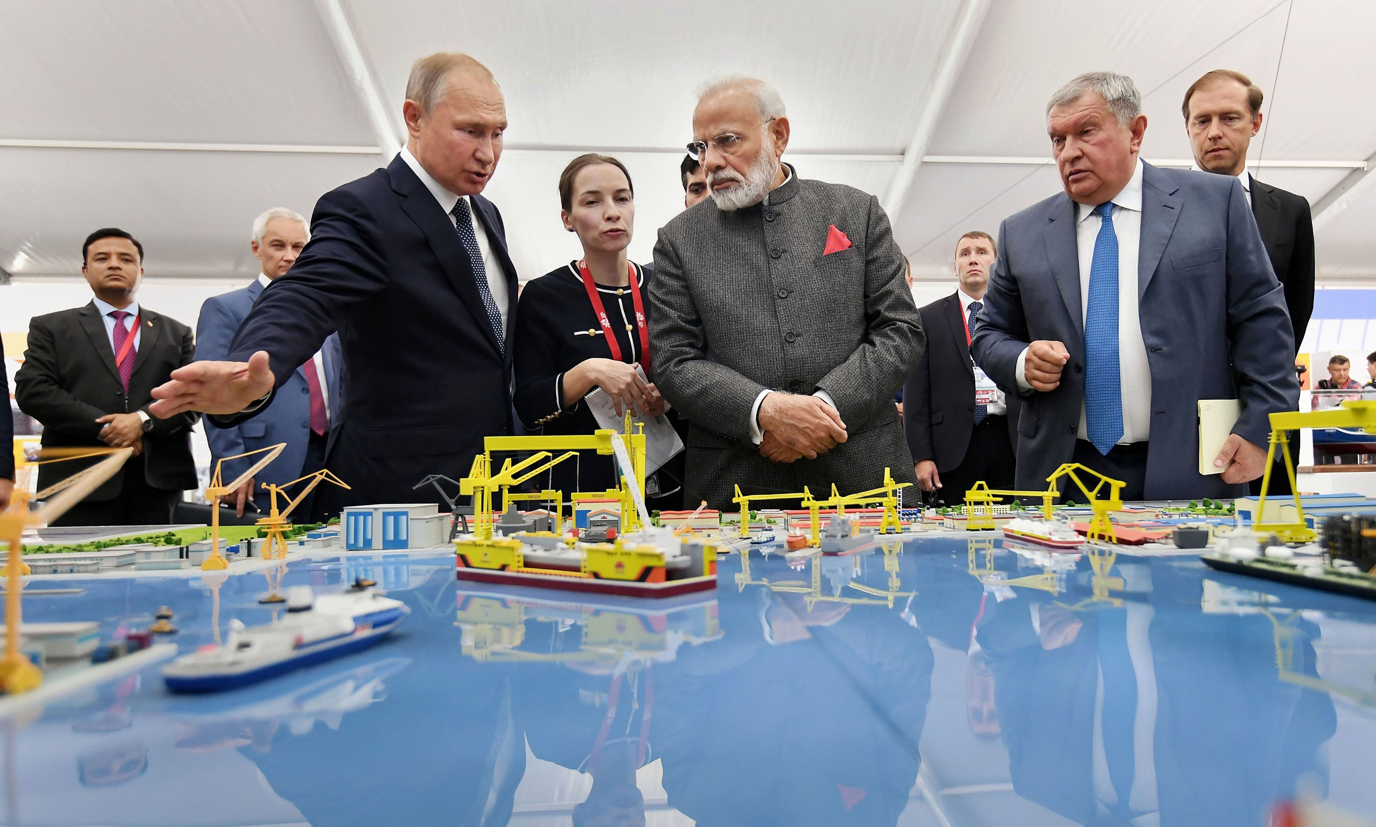 Prime Minister Narendra Modi with Russian President Vladimir Putin visits the ‘Zvezda’ Shipbuilding Plant on his two-day visit, at Vladivostok, in Russia - PTI