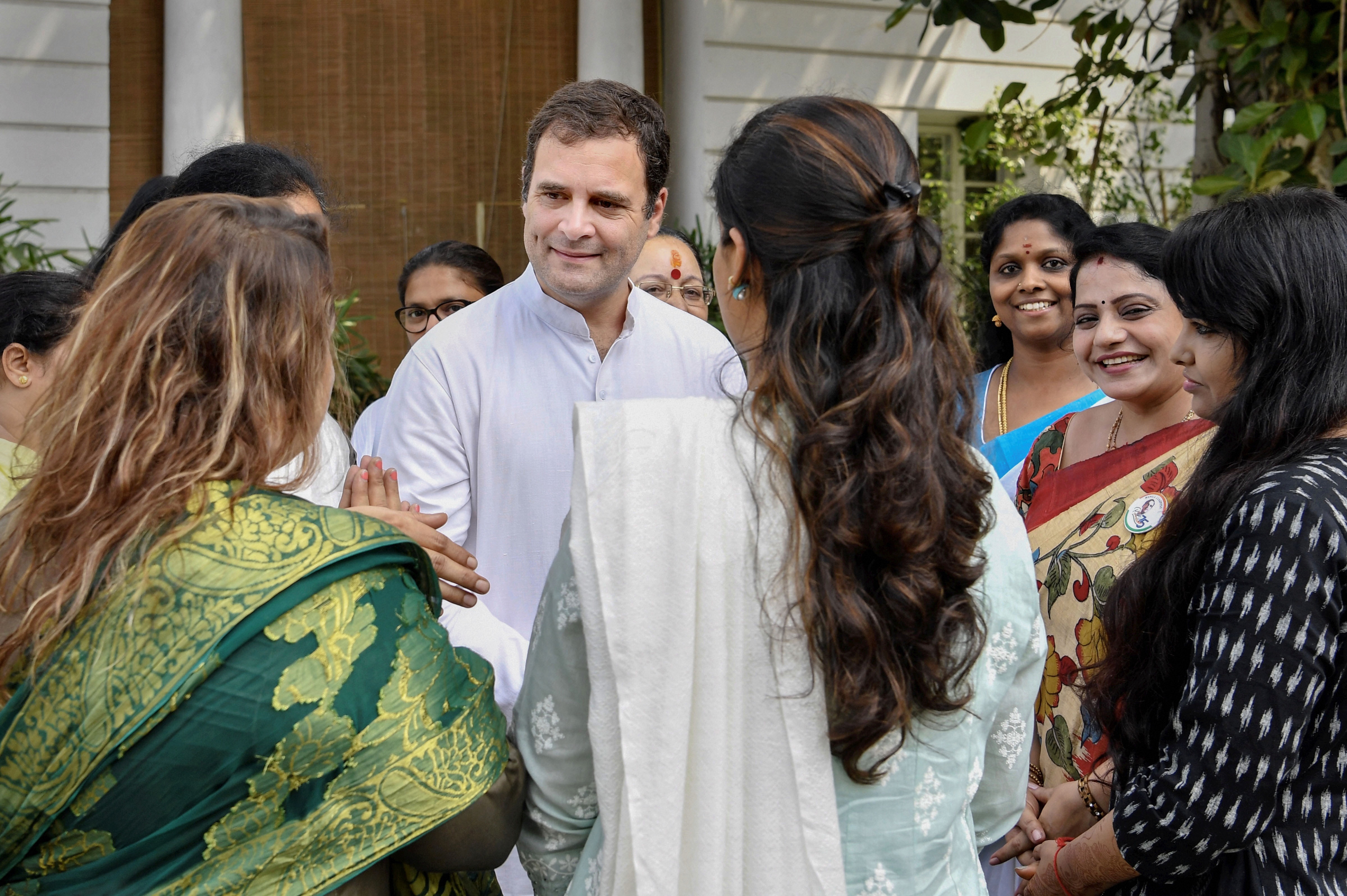 Former Congress President Rahul Gandhi meets with the office bearers of All India Mahila Congress, at 10 Janpath in New Delhi - PTI