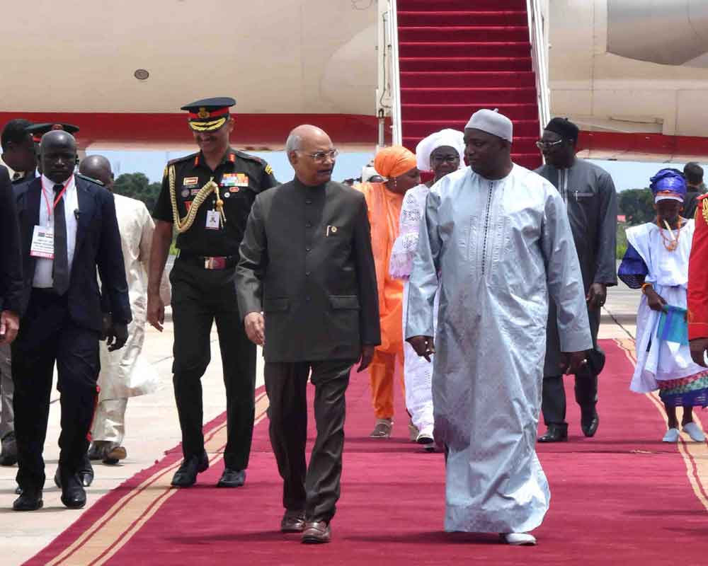 President Ram Nath Kovind on his arrival at Banjul airport, in the Republic of Gambia - PTI