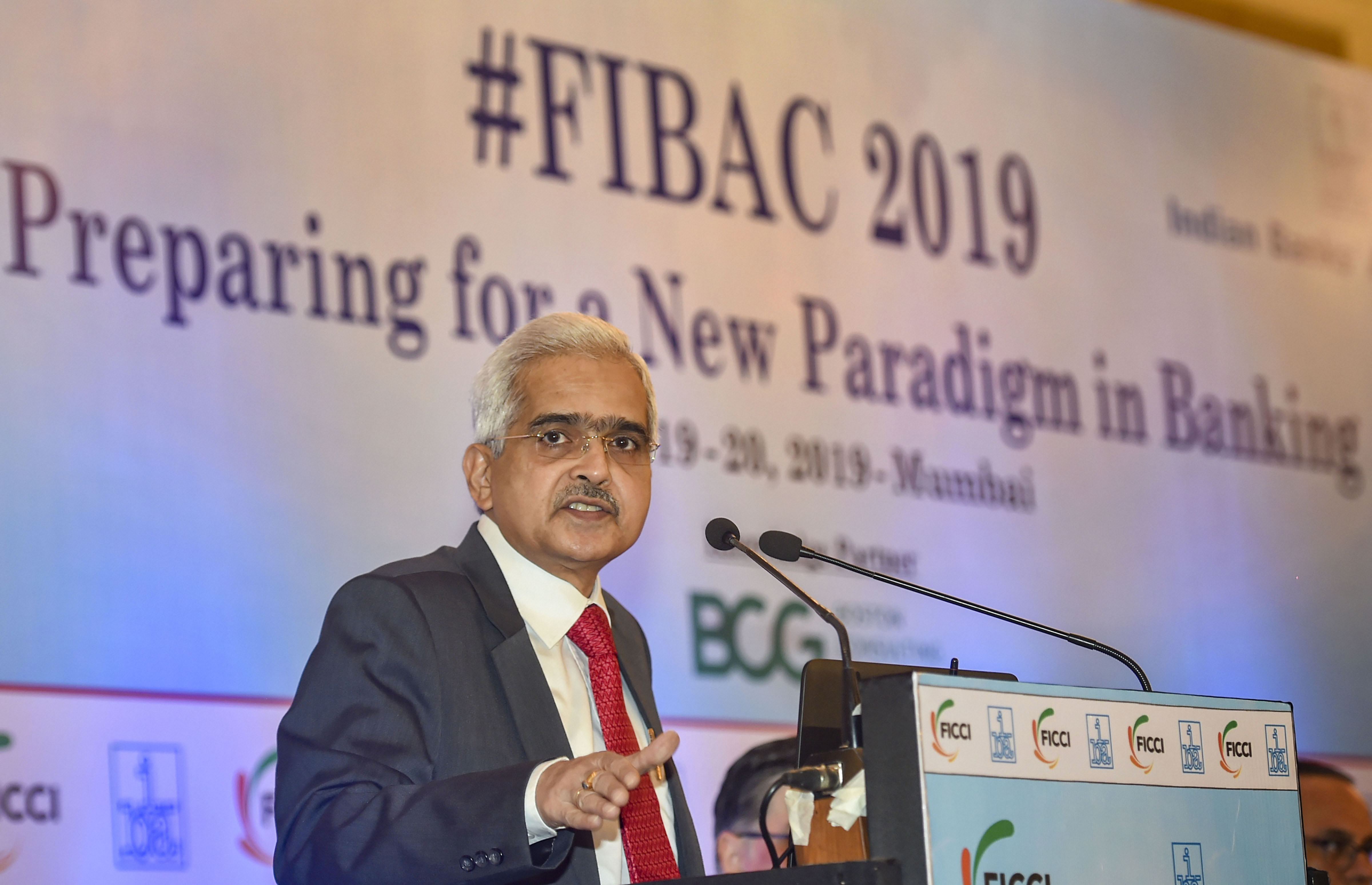 RBI Governor Shaktikanta Das addresses a session at the FIBAC 2019, in Mumbai - PTI