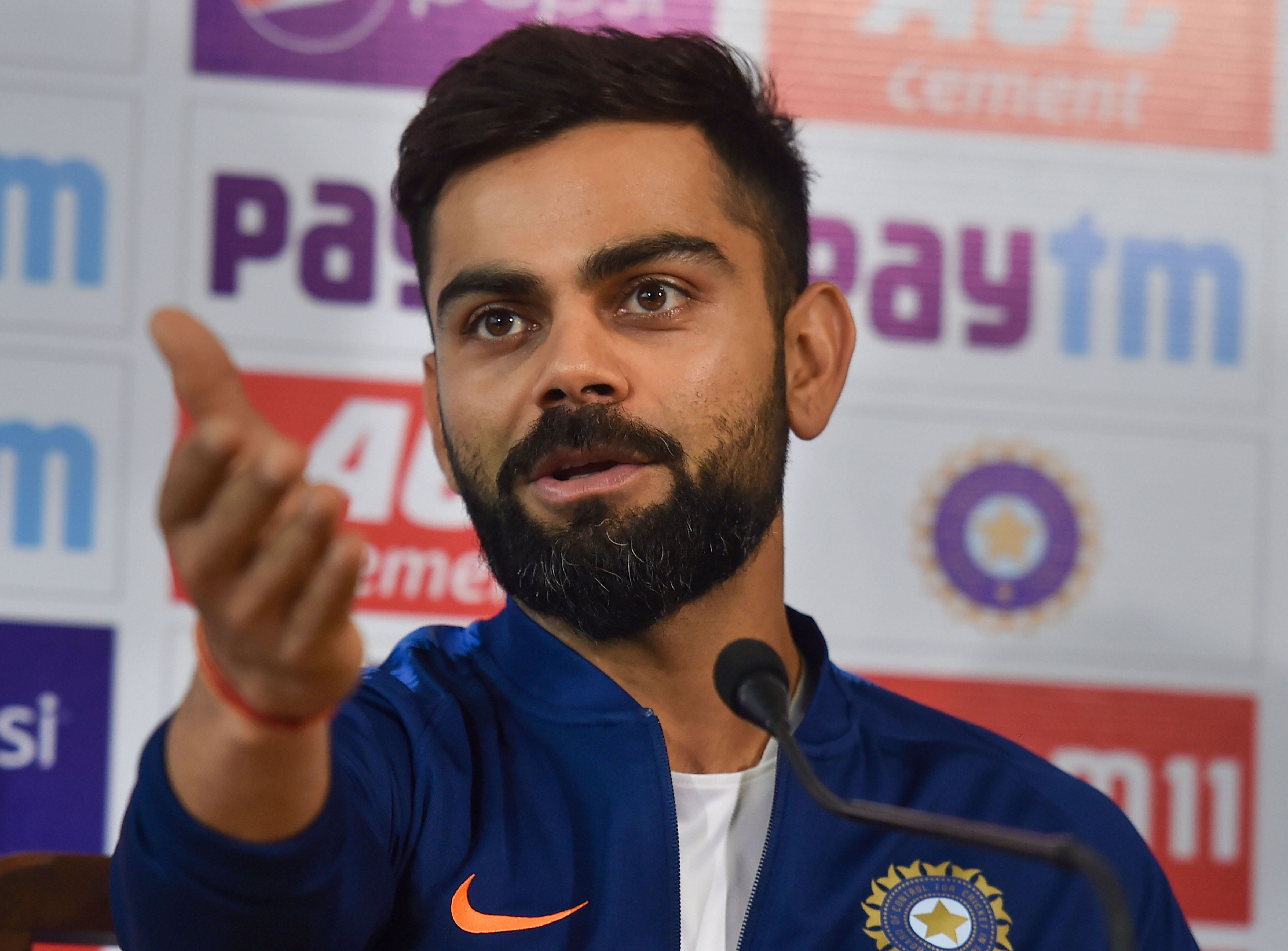Indian captain Virat Kohli addresses a press conference on the eve of the 1st pink-ball day/night cricket test match against Bangladesh at Eden Garden in Kolkata - PTI